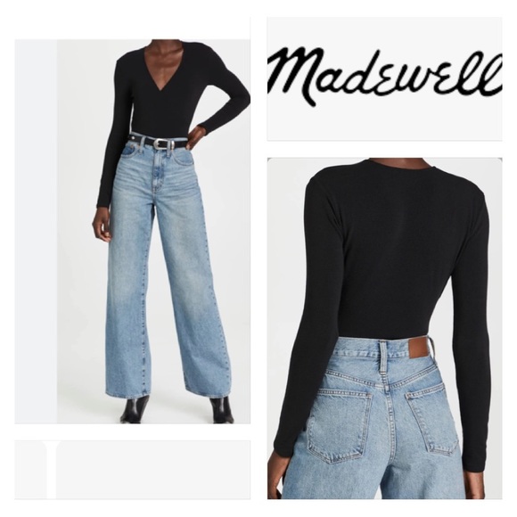 Madewell Wrap Thong Bodysuit in True Black Size L - Picture 3 of 12